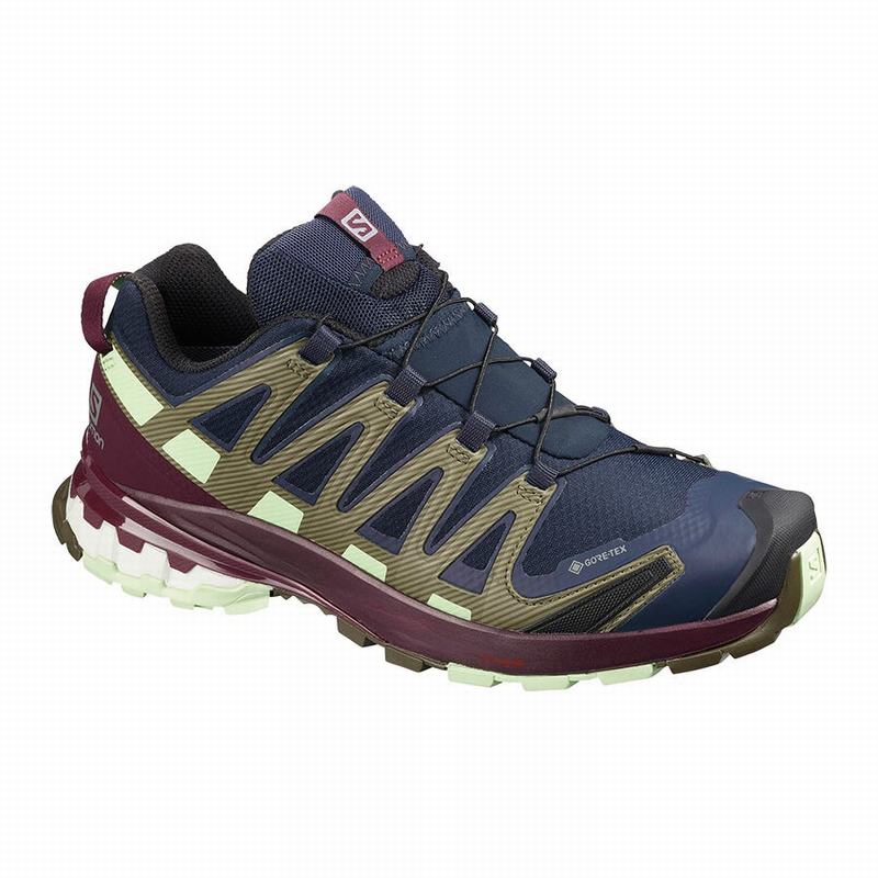 Salomon Israel XA PRO 3D V8 GORE-TEX - Womens Trail Running Shoes - Navy/Burgundy (ZQIO-12803)